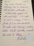 Handwritten Review from the Guest Book